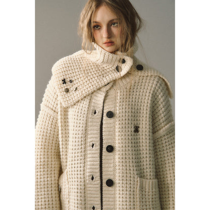 Via Pitti Waffle-Knit Cardigan Cream