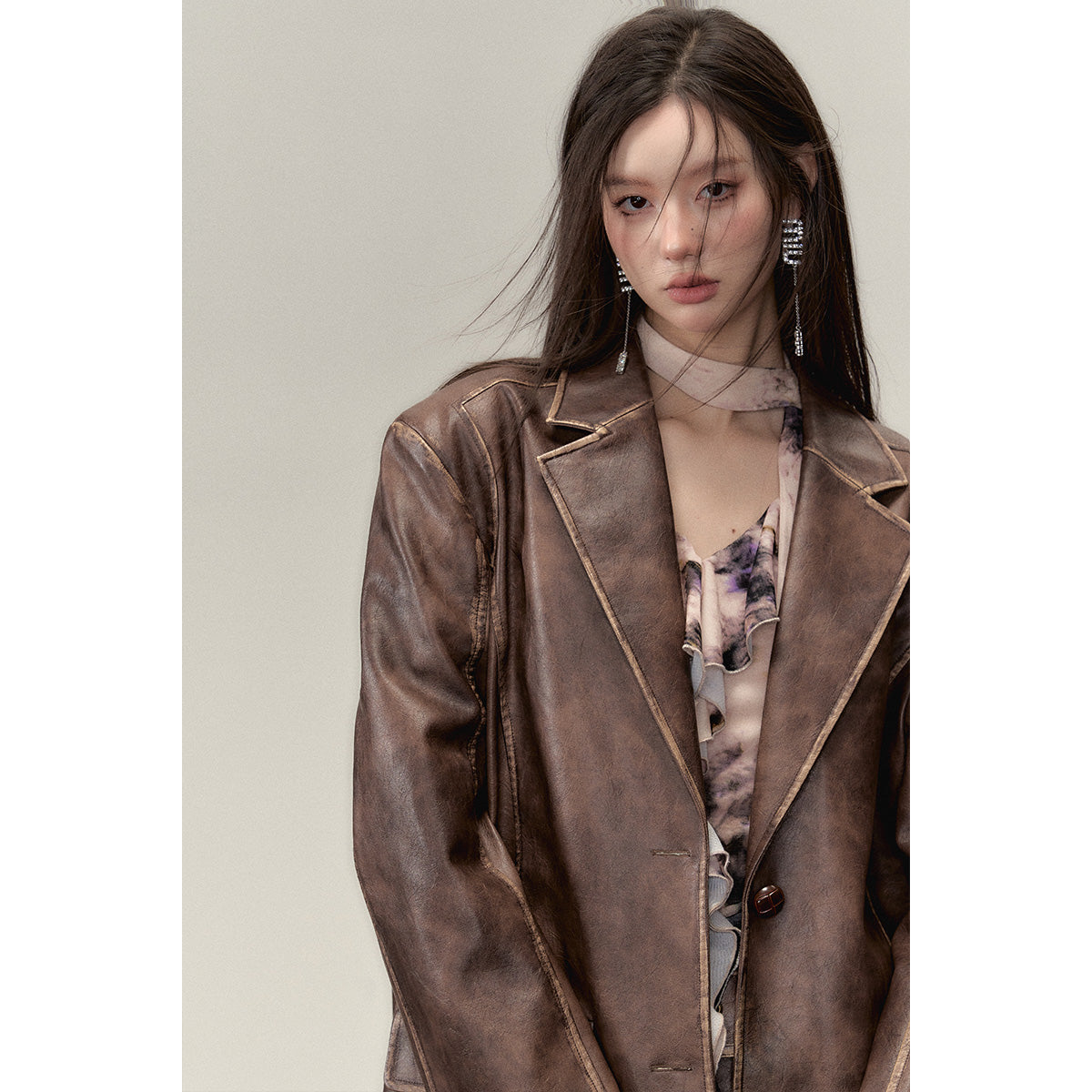 Via Pitti Distressed Heavy Washed Leather Jacket Brown