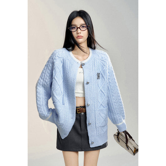 MacyMccoy Twist Silhouette Knit Cardigan Blue