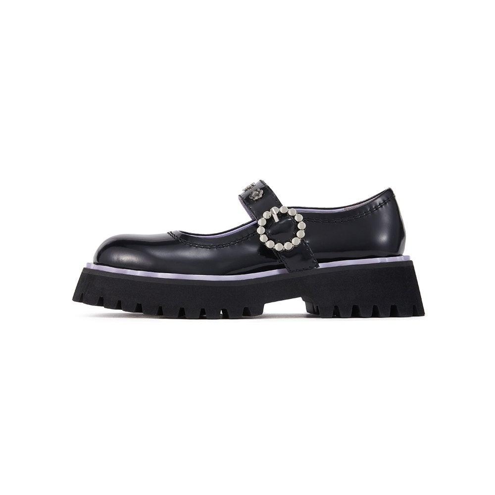 SugarSu Flower Button Mary Jane Flats Black