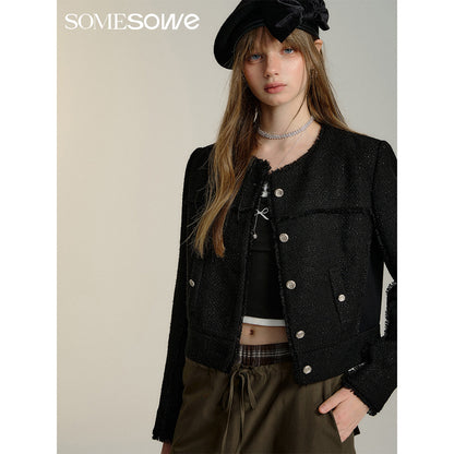 SomeSowe Raw Edge Patchwork Short Jacket Black