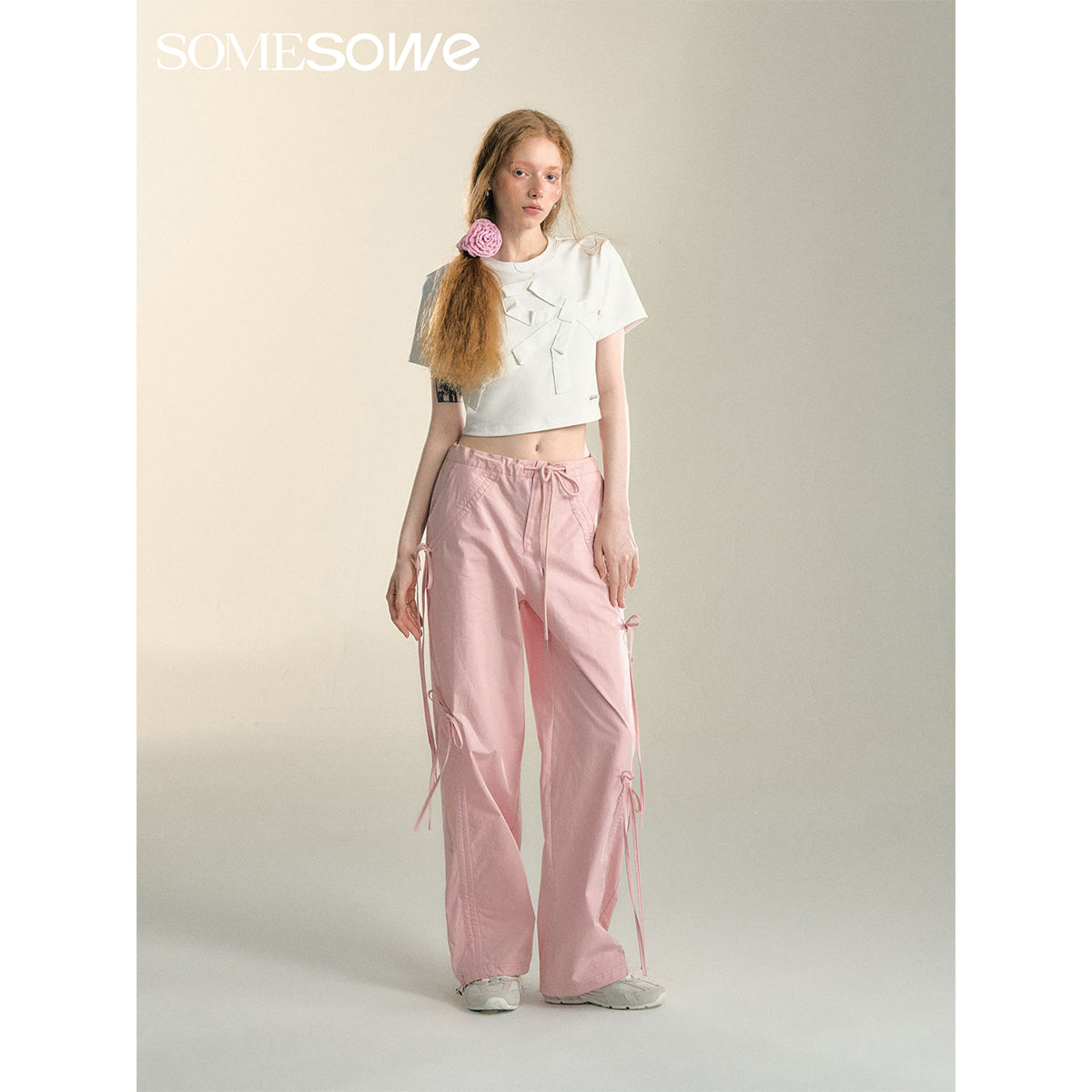 SomeSowe Bow Drawstring Cargo Pants Pink