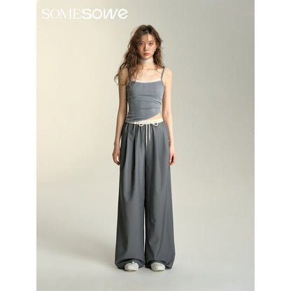 SomeSowe Drawstring Wide-Leg Suit Pants Gray