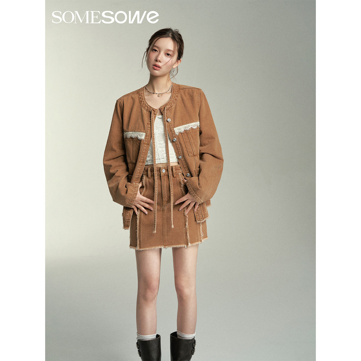 SomeSowe Destroyed Denim Skirt Brown