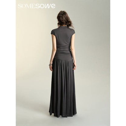 SomeSowe Heaped Ruffle Long Skirt Dark Grey