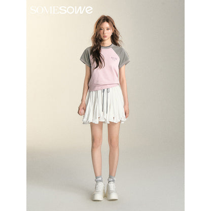 SomeSowe Bow Embroidered Raglan T-Shirt Pink