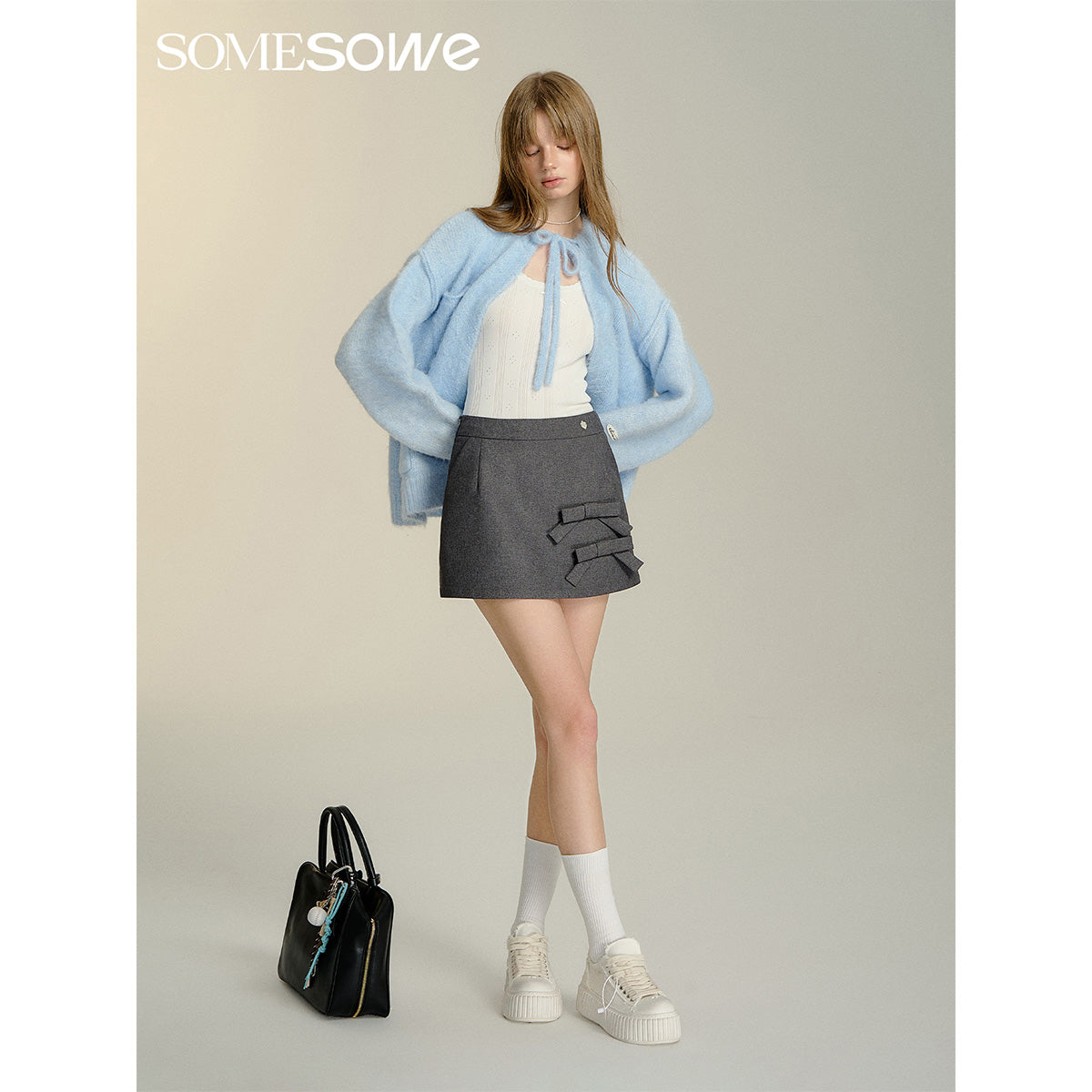 SomeSowe 3D Bow A-Line Mini Skirt Gray