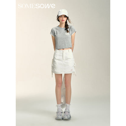 SomeSowe Bow Drawstring Cargo Skirt White