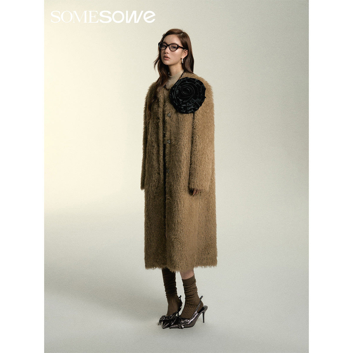 SomeSowe Oversized Chamois Leather Fur Coat Khaki