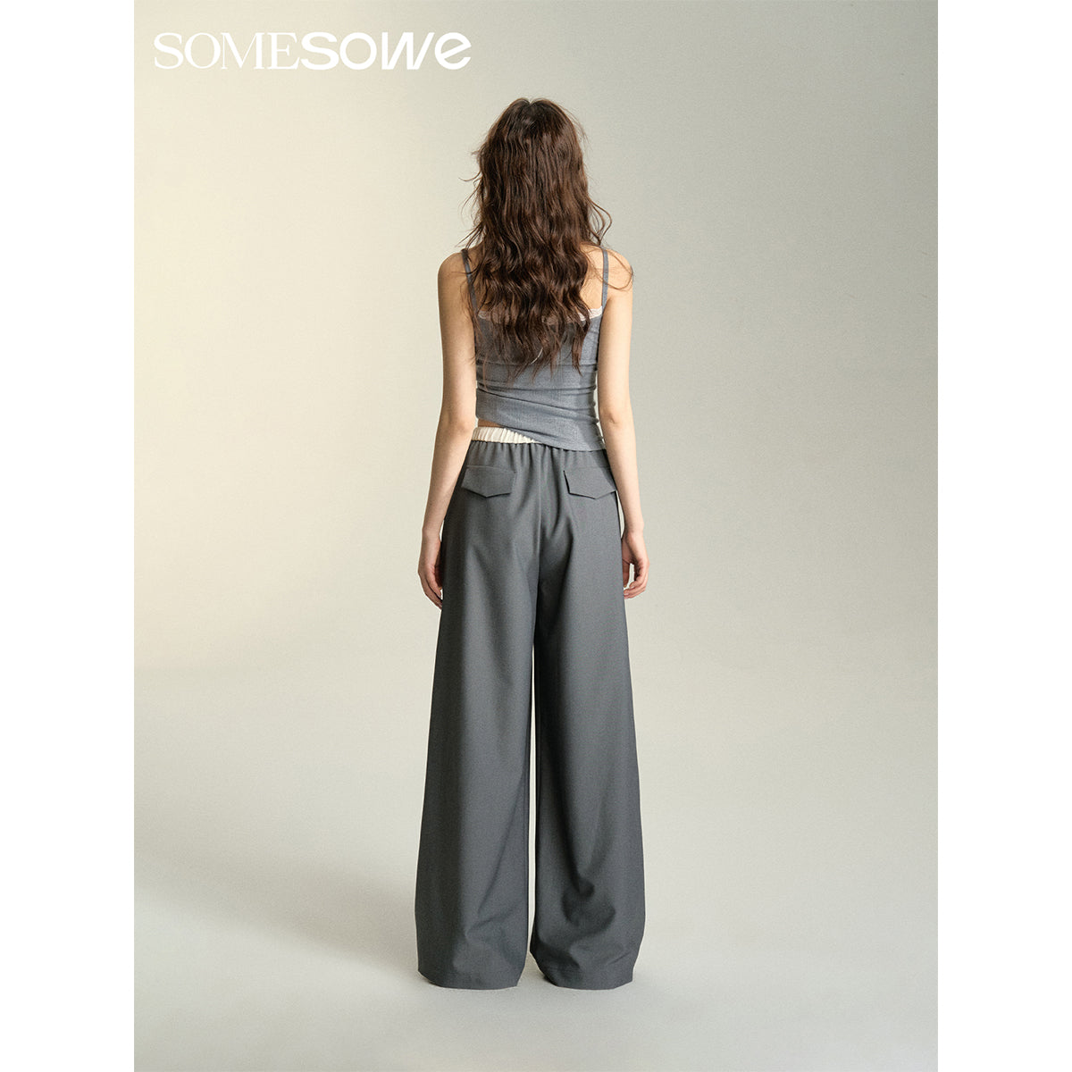 SomeSowe Drawstring Wide-Leg Suit Pants Gray