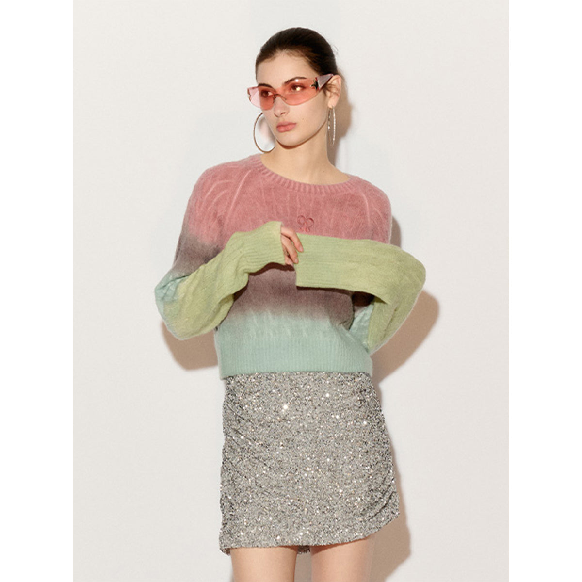 Fordare Rainbow Overlong Sleeve Knit Sweater