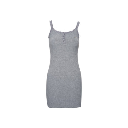 Kroche Lace Knit Sling Short Dress Gray