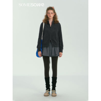 SomeSowe Lace Patchwork Fleece Jacket Dark Gray