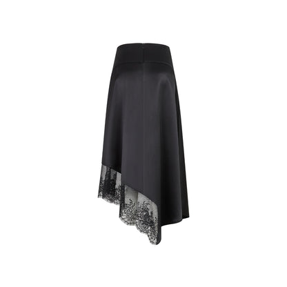 Three Quarters Lace Patchwork Irregular Long Skirt Black