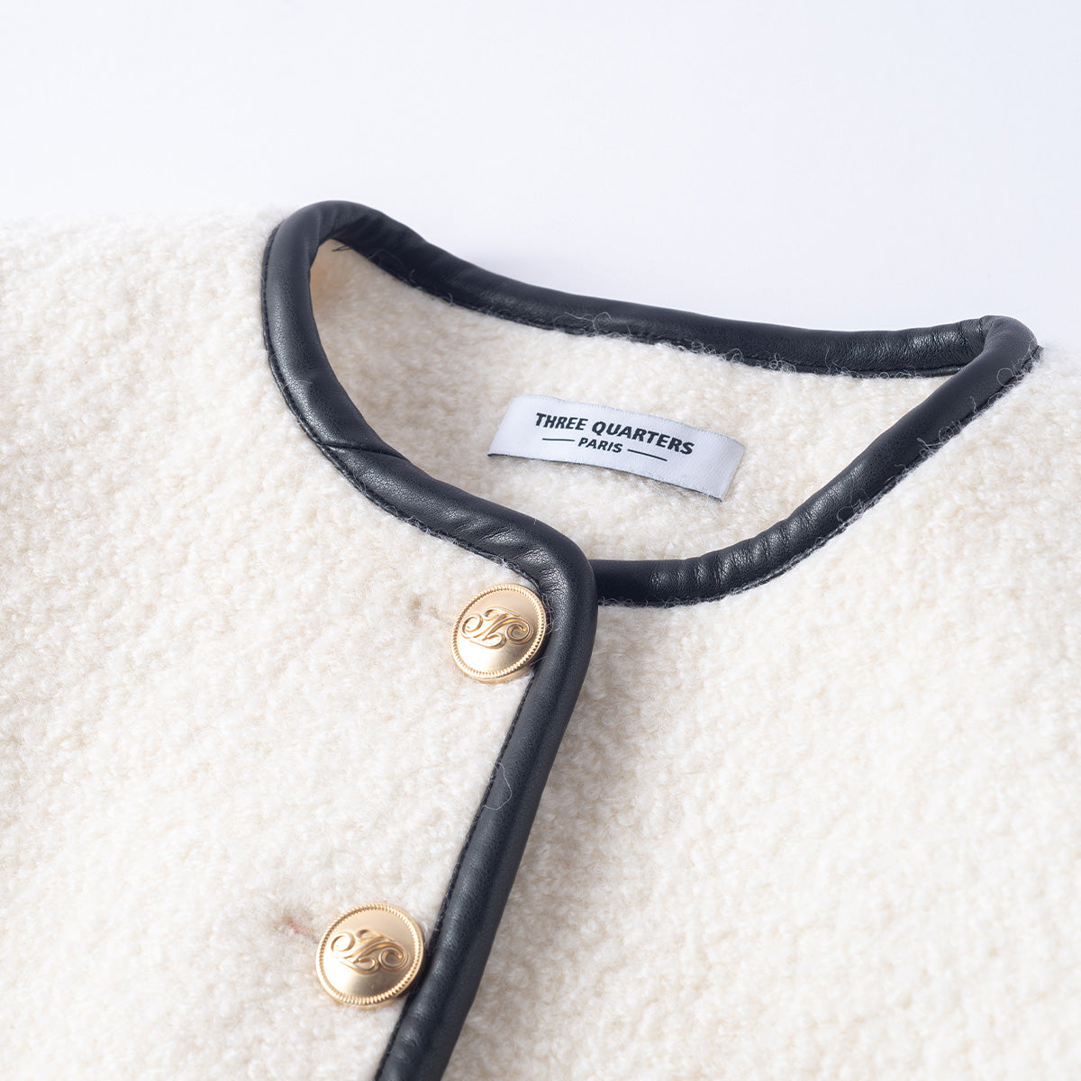 Three Quarters Color Blocked Woolen Structural Jacket White