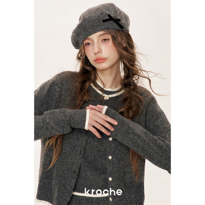 Kroche Color Blocked Edge Woolen Cardigan Gray