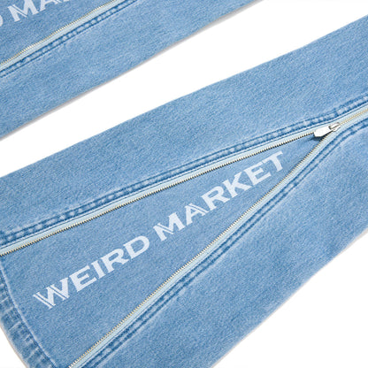 Weird Market Metal Logo Flare Jeans Light Blue