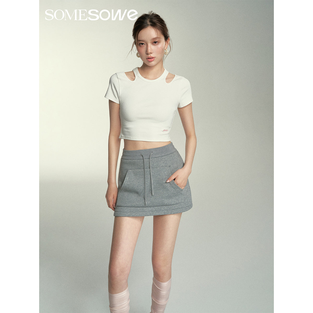 SomeSowe Kangaroo Pocket Short Skirt Grey