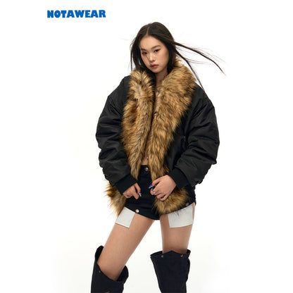 NotAwear Faux Fur Collar Bomber Jacket Black