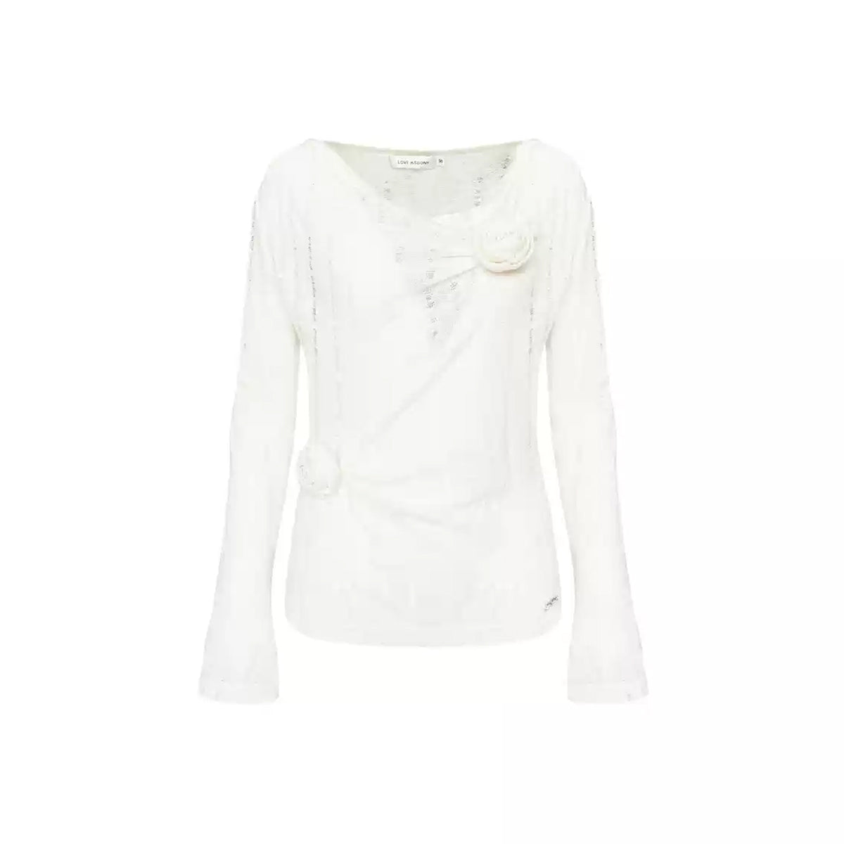 AsGony 3D Flower Hollow Cutting Knit Top White