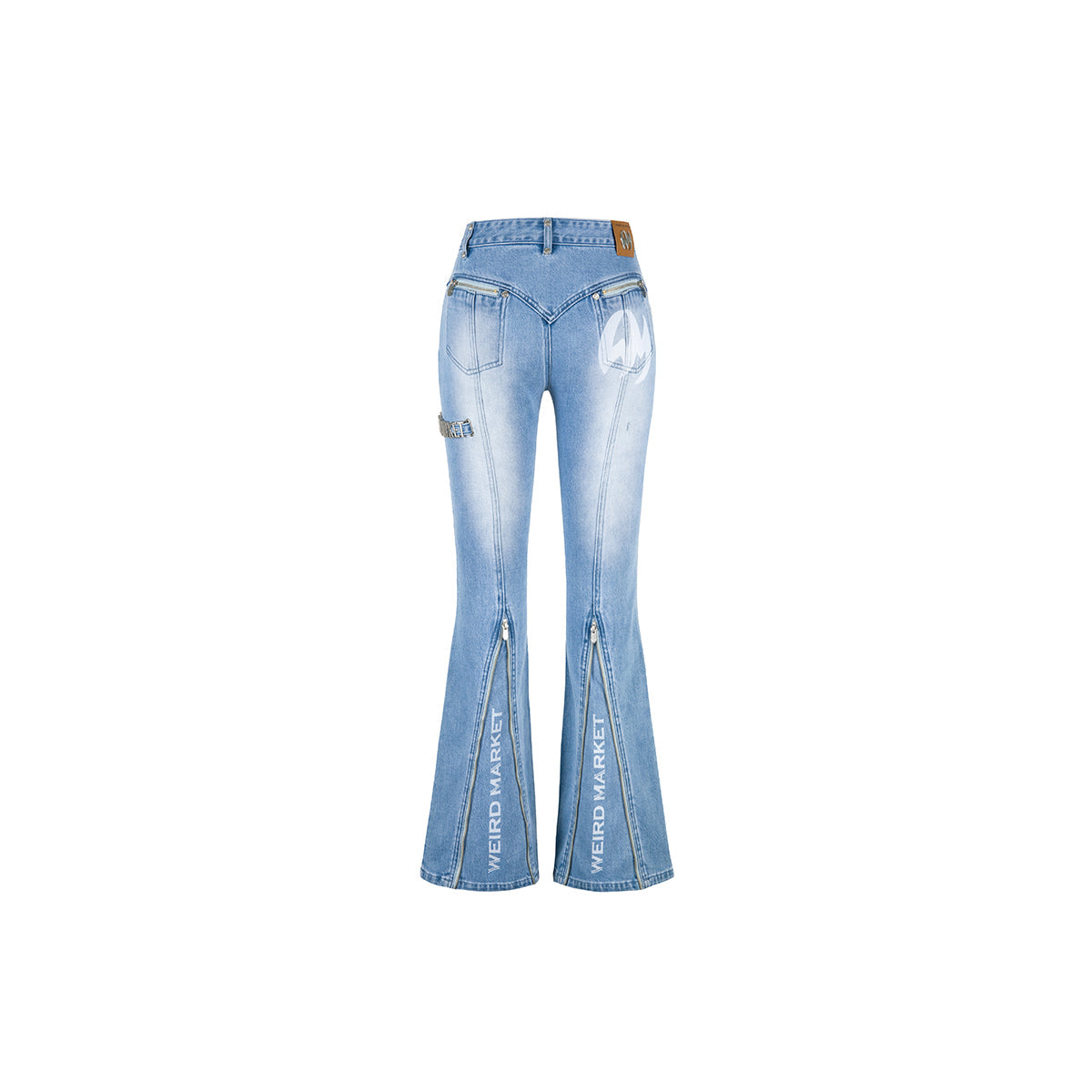 Weird Market Metal Logo Flare Jeans Light Blue