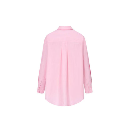 Three Quarters Logo Embroidery Shirt Pink