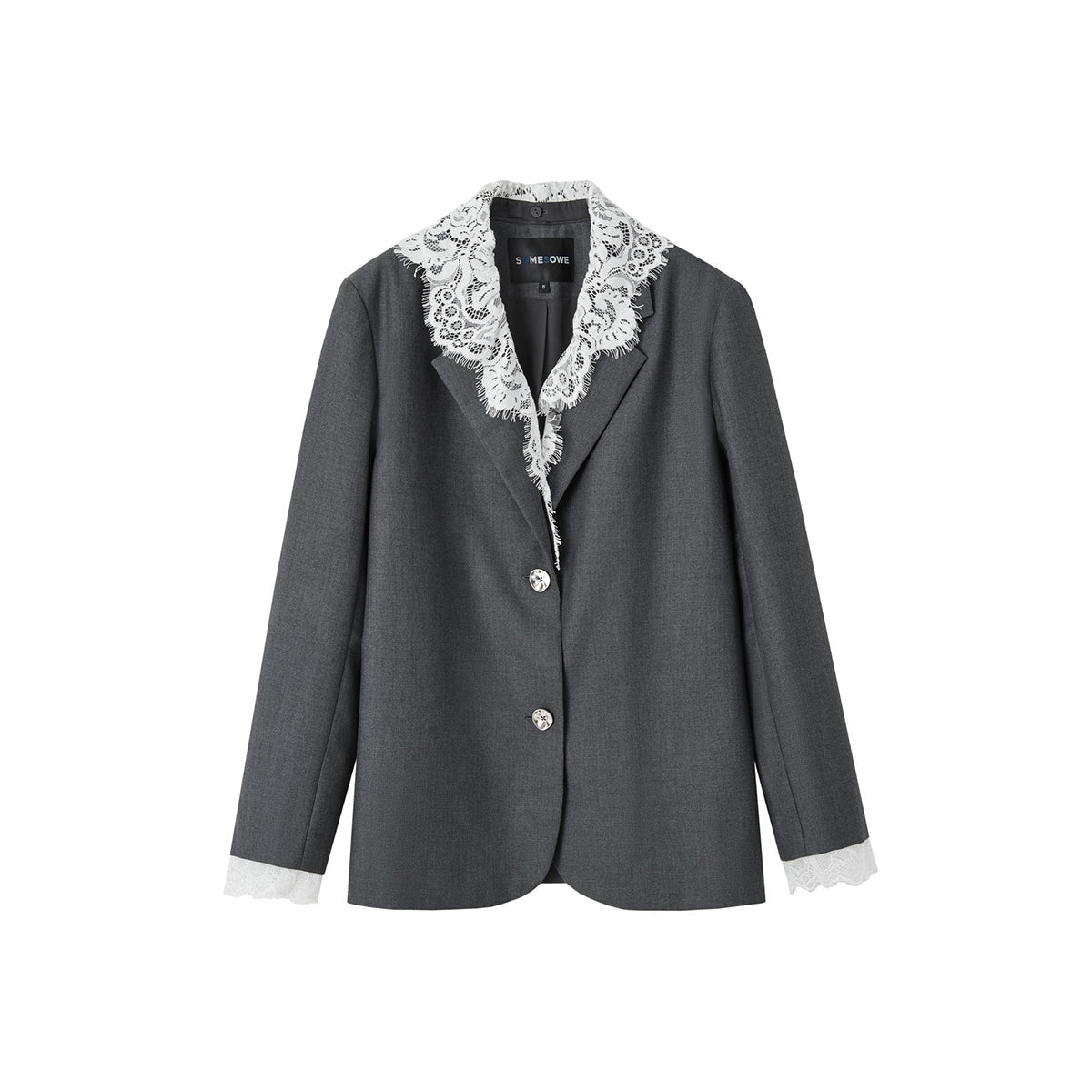 SomeSowe Detachable Lace Collar Blazer Grey