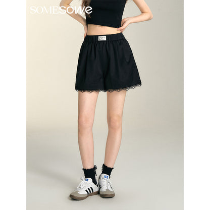 SomeSowe Lace Edge Casual Shorts Black