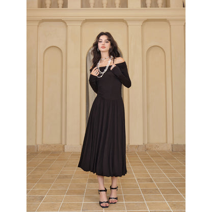 Diana Vevina 3D Rose Off-Shoulder Dress Black