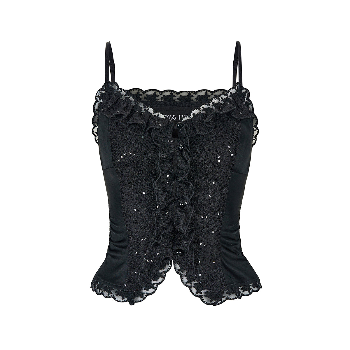 Via Pitti Sparkly Lace Patchwork Sling Vest Black