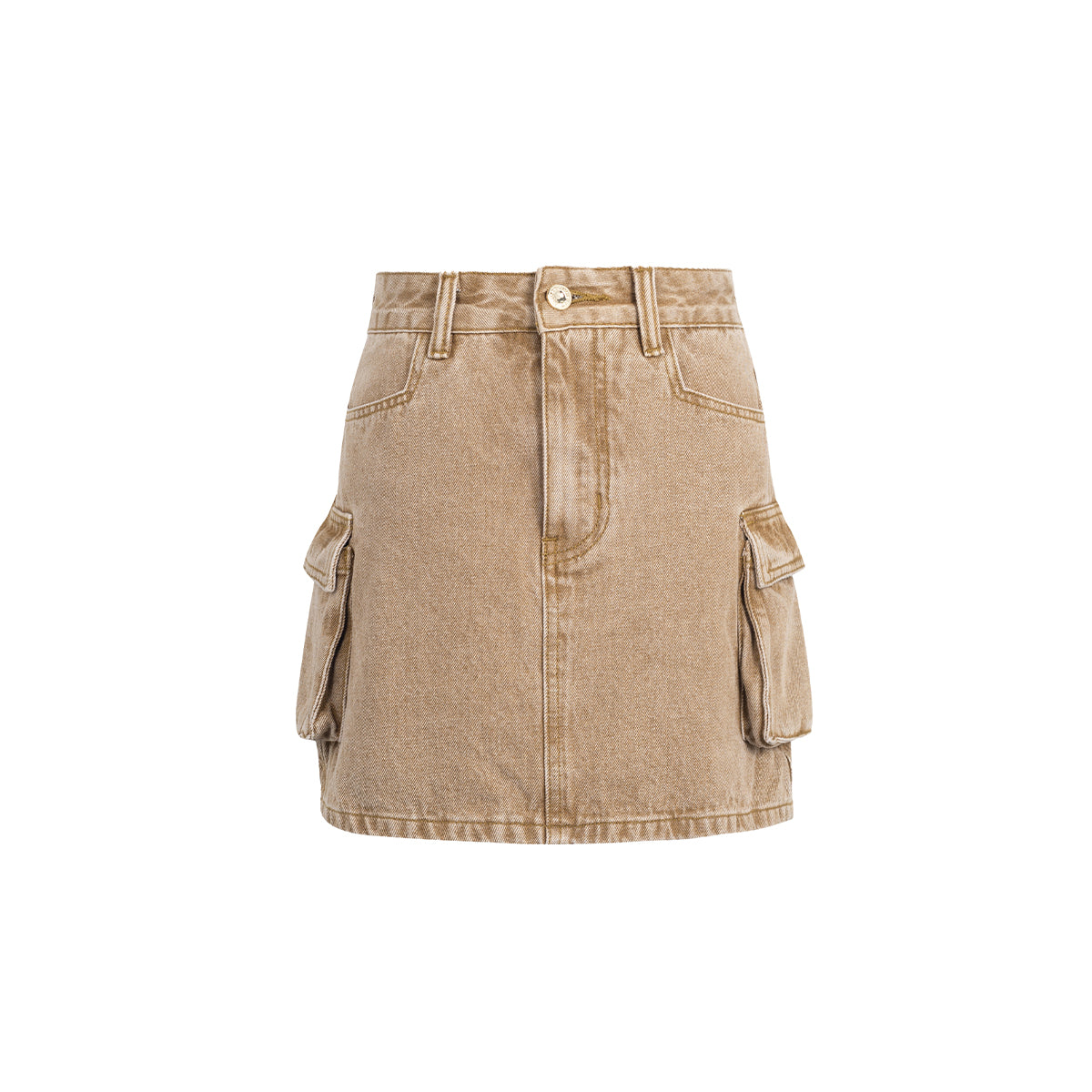 Three Quarters Cargo Pocket Denim Skirt Khaki