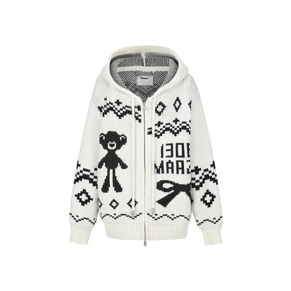 13De Marzo Fair Isle Jacquard Knit Hoodie White