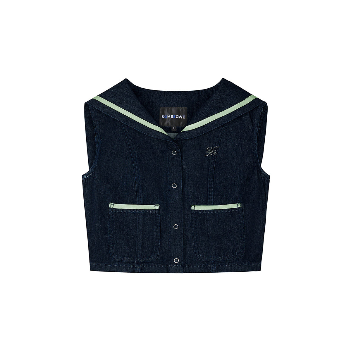 SomeSowe Contrast Color Sailor Collar Denim Top