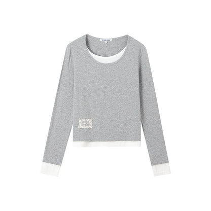 SomeSowe Fake-2-Piece Long Sleeve T-Shirt Gray