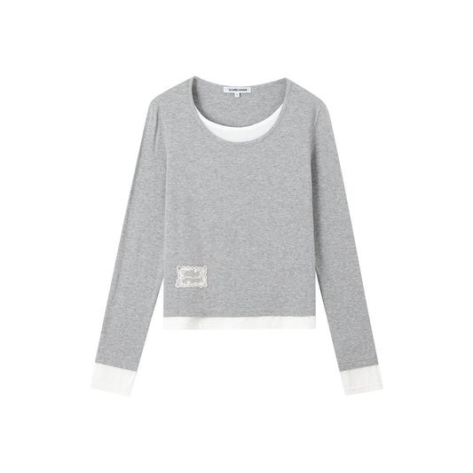 SomeSowe Fake-2-Piece Long Sleeve T-Shirt Gray