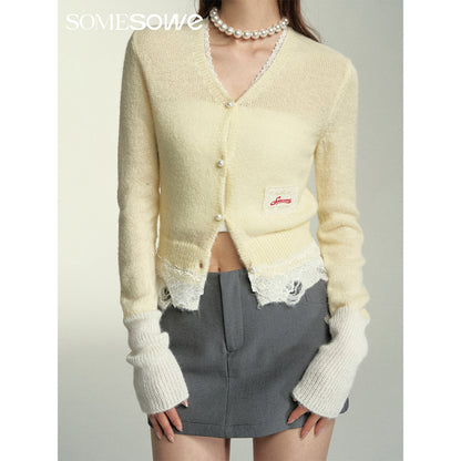 SomeSowe Lace Mohair Knitted Cardigan Yellow