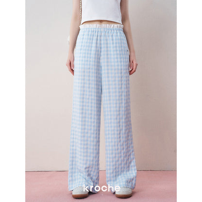 Kroche Color Blocked Lace Waist Plaid Pants