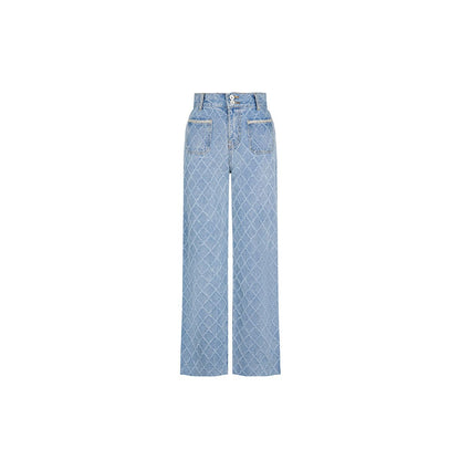 Three Quarters Diamond Checkered Denim Pants