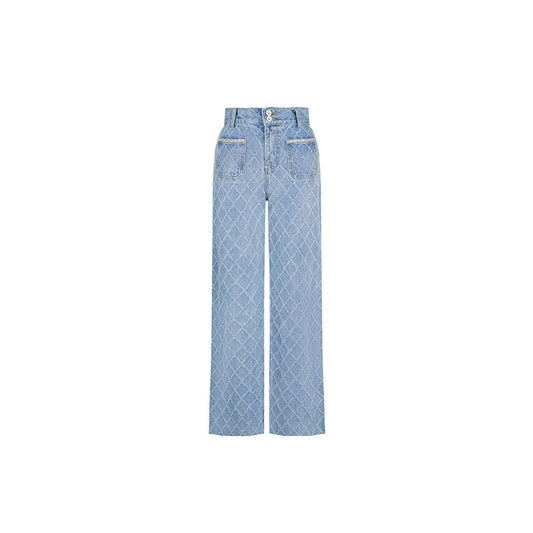 Three Quarters Diamond Checkered Denim Pants