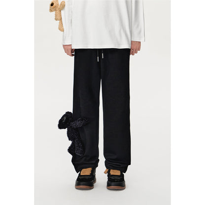 13De Marzo Plush Bear Drawstring Casual Pants Black