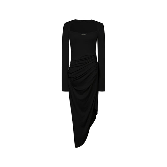 Three Quarters Wrinkled Split Cutting Dress Black