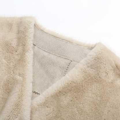 SomeSowe Fluffy Faux Mink Long Coat Khaki