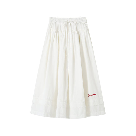 SomeSowe Lace Patchwork Casual Umbrella Skirt White