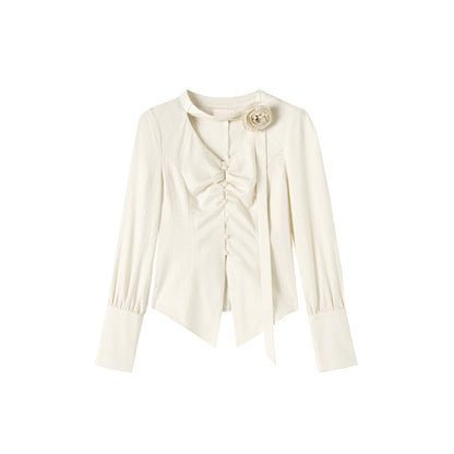 Via Pitti Detachable Rose Decorative Shirt Beige