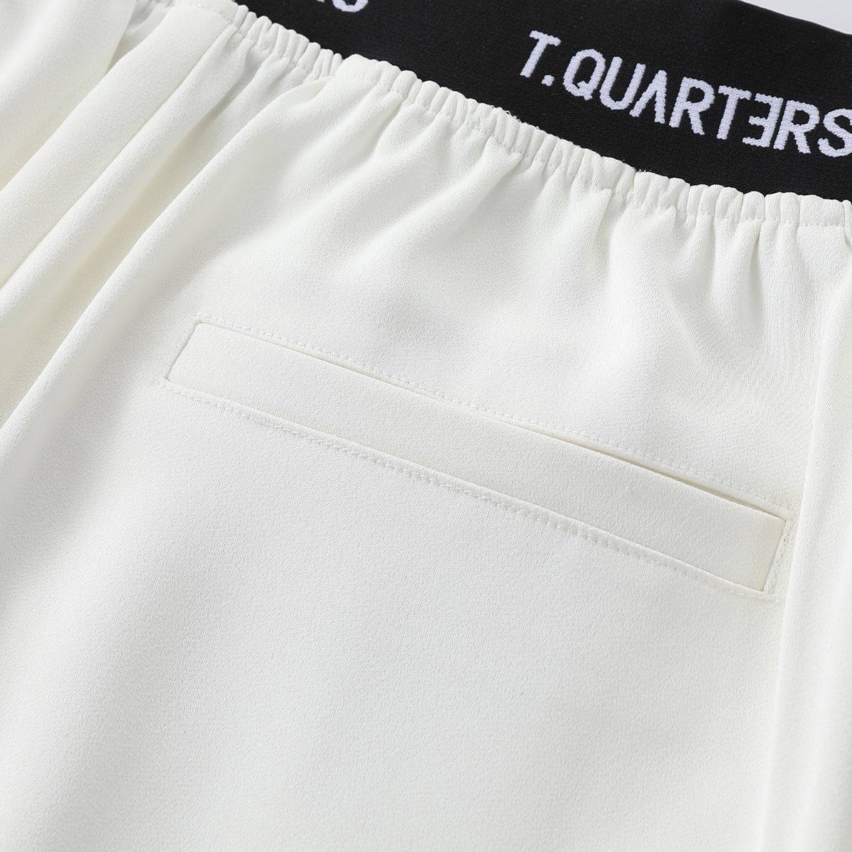 Three Quarters Contrast Band Waist Straight-Leg Pants White