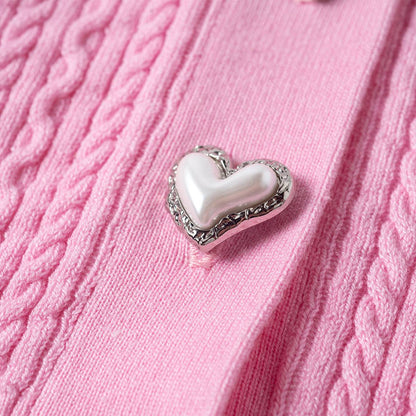 Three Quarters Heart Button Knit Halter Vest Pink