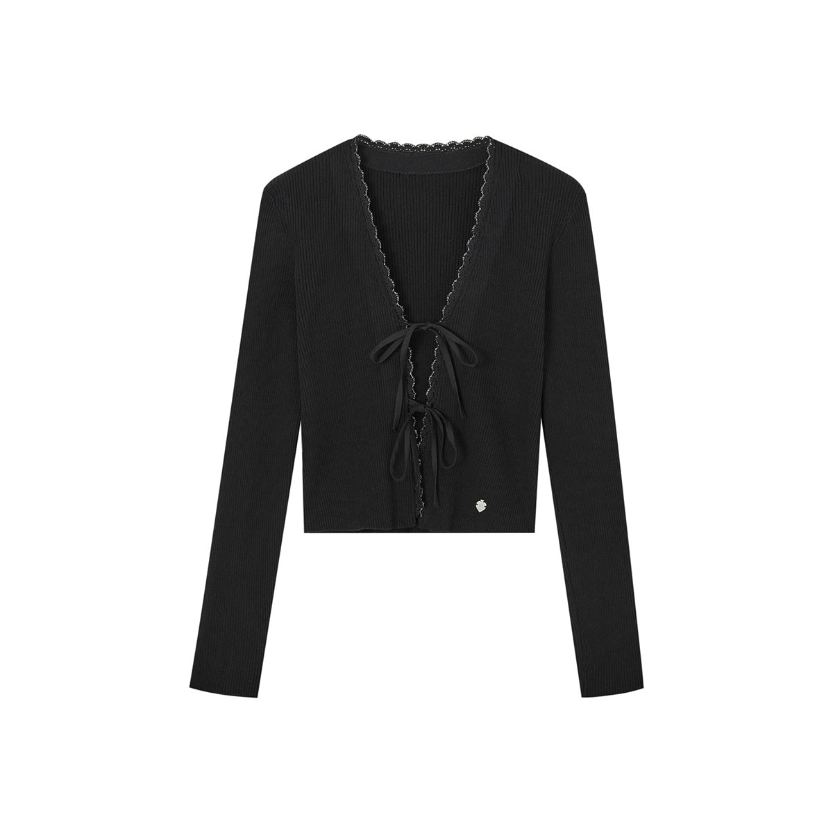 SomeSowe Bow Lace Up V-Neck Cardigan Black