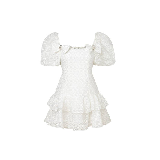 Diana Vevina Bow Tie Puff Sleeve Dress White