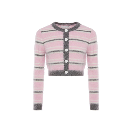 Rocha Roma Color Blocked Striped Cardigan pink