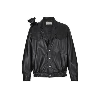 13De Marzo Bear Loose Leather Jacket Black